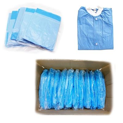 Blue Waterproof SMS Disposable Warm Up Jacket Scrubs Dengan Knitted Collar Cuff