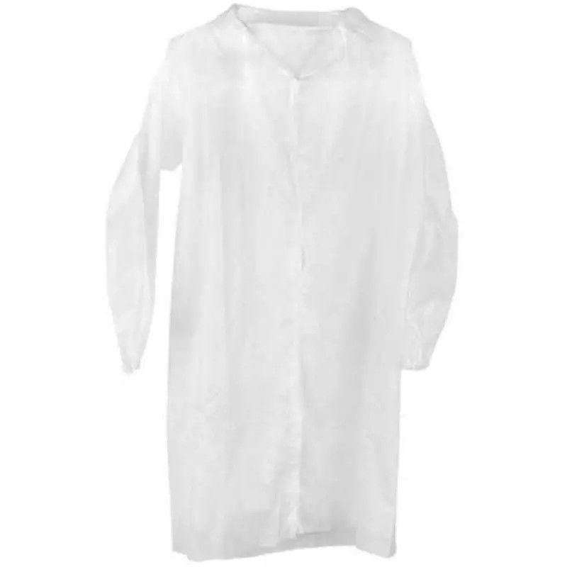 Snap Button PP Disposable Lab Coat Dengan Cotton Cuff 115x137cm